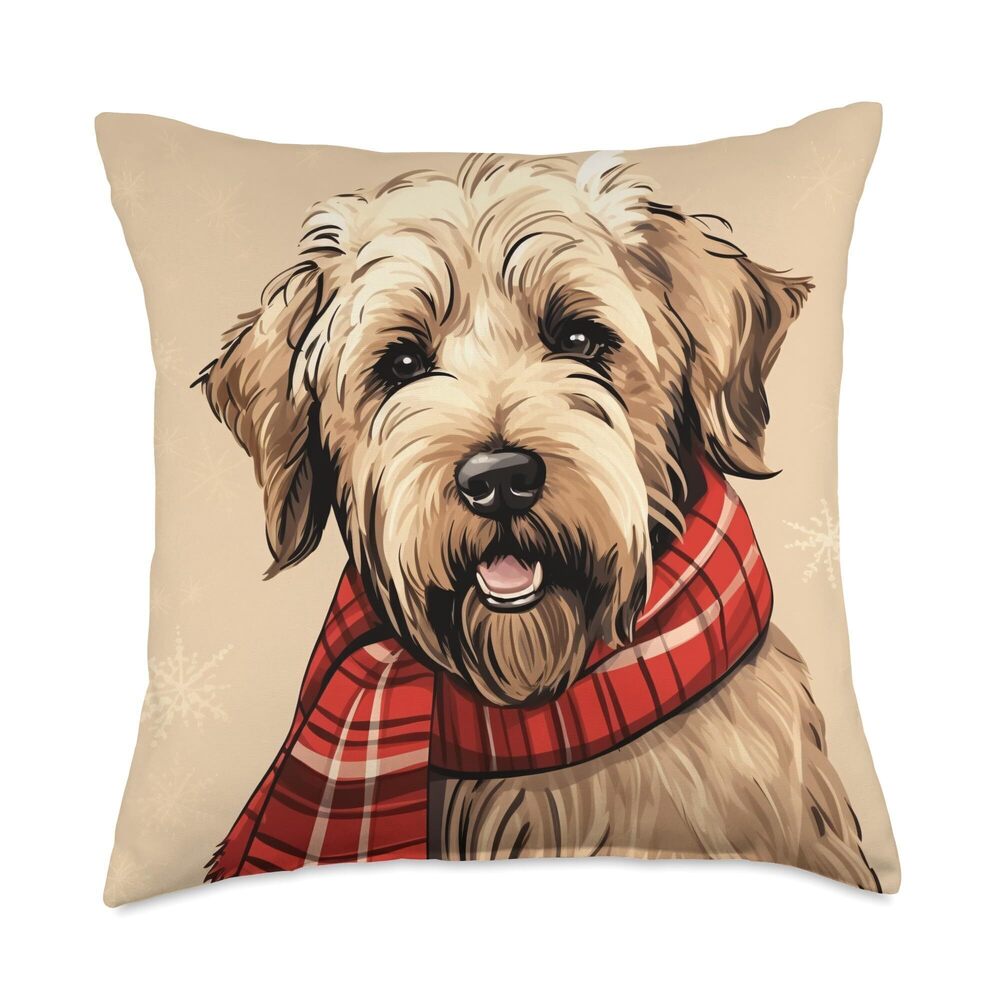 8784 Soft Coated Wheaten Terrier Christmas Dog in Plaid Scarf Throw Pillow